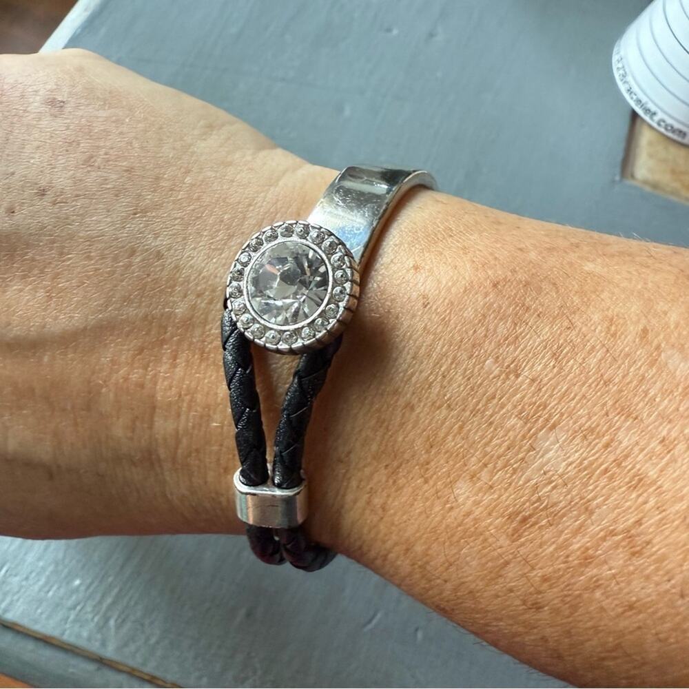 Brighton Black Cord Silver Tone Bangle Bracelet